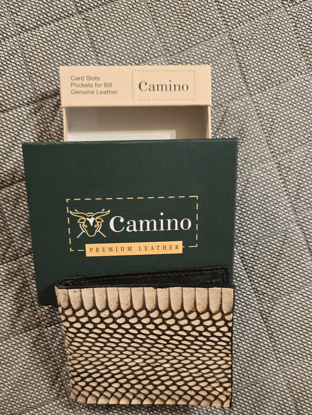 Camino Premium Leather Bifold Wallet - Beige Snake Leather